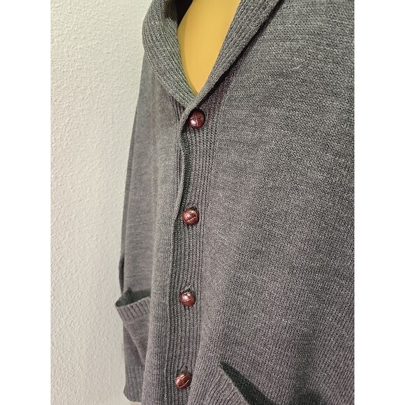 Academia Preppy Shawl Collar Gray Cardigan Sweater Elbow Patch Haband Mens Large - Picture 5 of 9